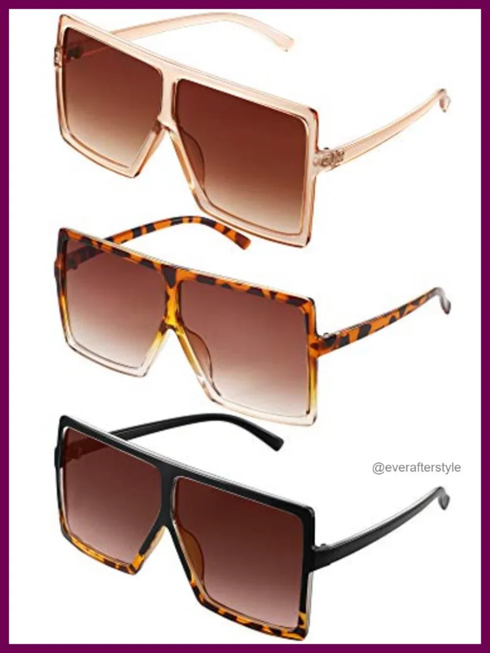 Oversized Square Sunglasses for Women Flat Top Retro Shades 3-Pack Plastic UV